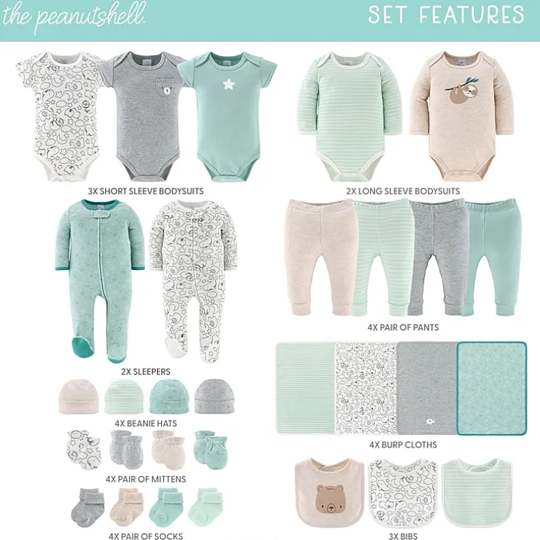 The Peanutshell 0-3 Month Baby Unisex 30-pc. Baby Clothing Set