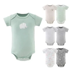 The Peanutshell Neutral Safari Baby Unisex Round Neck Short Sleeve 7-pc. Bodysuit