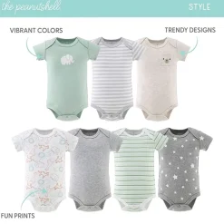 The Peanutshell Neutral Safari Baby Unisex Round Neck Short Sleeve 7-pc. Bodysuit