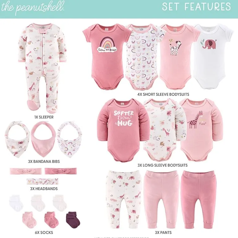 The Peanutshell Rainbow Safari Baby Girls 23-pc. Baby Clothing Set