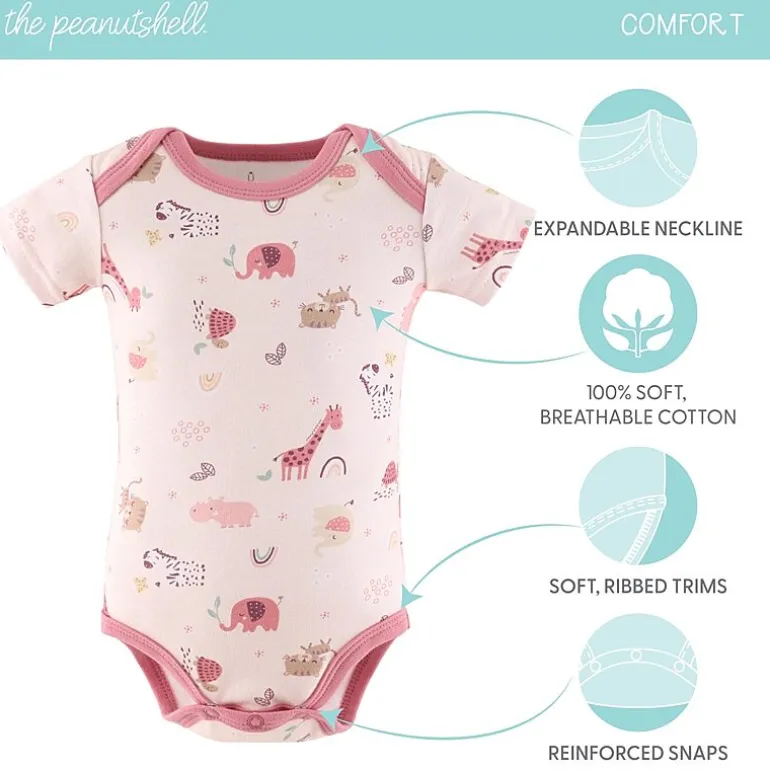 The Peanutshell Rainbow Safari Baby Girls Round Neck Short Sleeve 7-pc. Bodysuit
