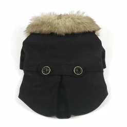 The Pet Life Buttoned 'Coast-Guard' Fashion Faux-Fur Collared Wool Pet Coat