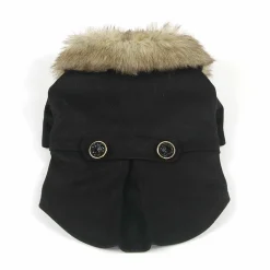 The Pet Life Buttoned 'Coast-Guard' Fashion Faux-Fur Collared Wool Pet Coat