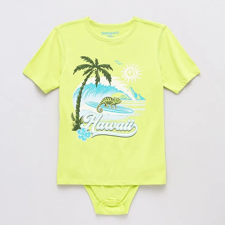 Thereabouts Little & Big Kid Boys Bodysuit Closure Easy-on + Easy-off Adaptive Crew Neck Short Sleeve Bodysuit