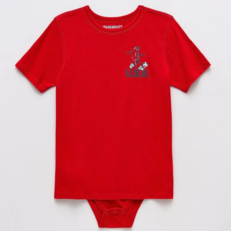 Thereabouts Little & Big Kid Boys Bodysuit Closure Easy-on + Easy-off Adaptive Crew Neck Short Sleeve Bodysuit