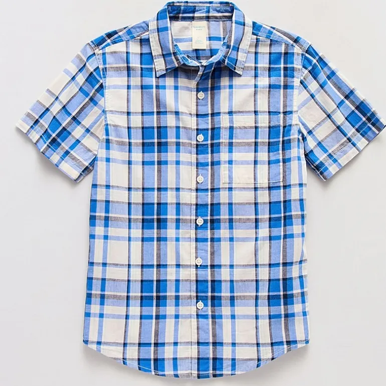Thereabouts Little & Big Kid Boys Easy-on + Easy-off Sensory Friendly Short Sleeve Regular Fit Button-Down Shirt