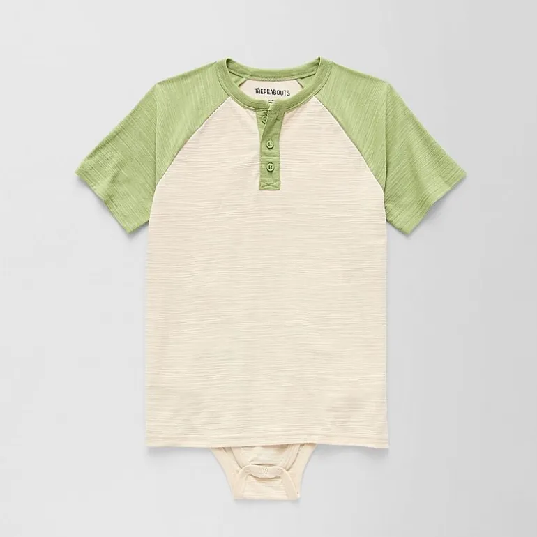 Thereabouts Little & Big Kid Boys Bodysuit Closure Easy-on + Easy-off Adaptive Henley Neck Short Sleeve Bodysuit