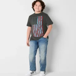 Thereabouts Little & Big Kid Boys Crew Neck Short Sleeve Flag Regular Fit Graphic T-Shirt