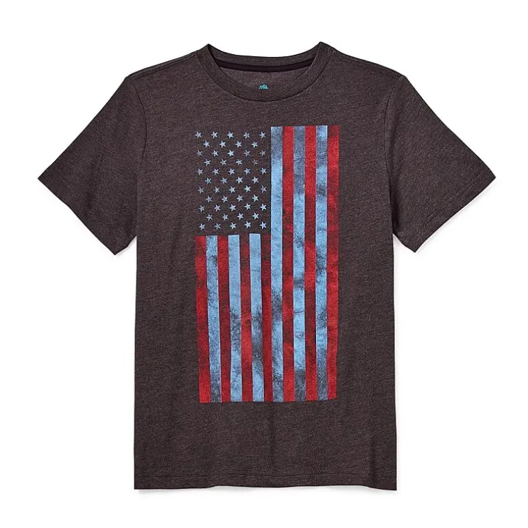 Thereabouts Little & Big Kid Boys Crew Neck Short Sleeve Flag Regular Fit Graphic T-Shirt