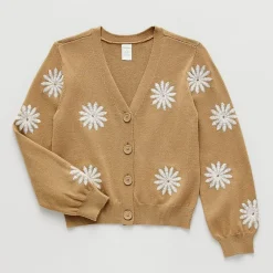 Thereabouts Little & Big Kid Girls V Neck Long Sleeve Button Cardigan