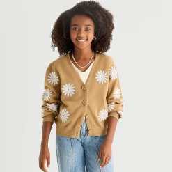 Thereabouts Little & Big Kid Girls V Neck Long Sleeve Button Cardigan