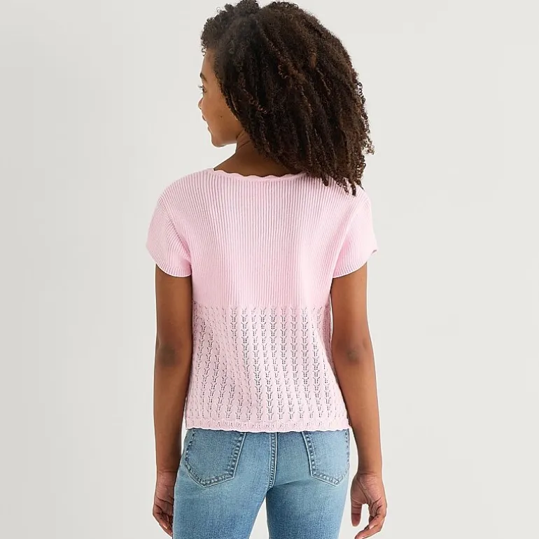 Thereabouts Little & Big Kid Girls Scallop Neck Short Sleeve Pullover Sweater