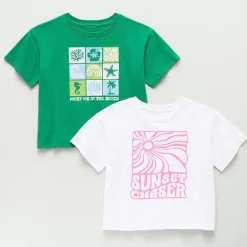 Thereabouts Little & Big Kid Girls Easy-on + Easy-off Hidden Access Opening Crew Neck Short Sleeve Adaptive Boxy Fit 2-pc. Graphic T-Shirt