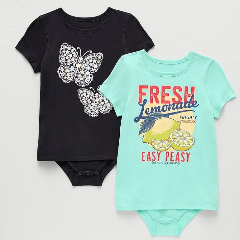 Thereabouts Little & Big Kid Girls Crew Neck Short Sleeve Adaptive 2-pc. Bodysuit