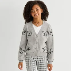 Thereabouts Little & Big Kid Girls V Neck Long Sleeve Button Floral Cardigan