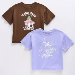 Thereabouts Little & Big Kid Girls Hidden Access Opening Crew Neck Short Sleeve Adaptive Boxy Fit 2 Pack Graphic T-Shirt