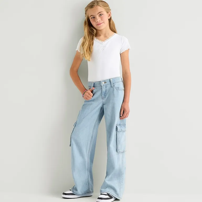 Thereabouts Little & Big Kid Girls Adjustable Waist Low Rise Baggy Fit Cargo Jean