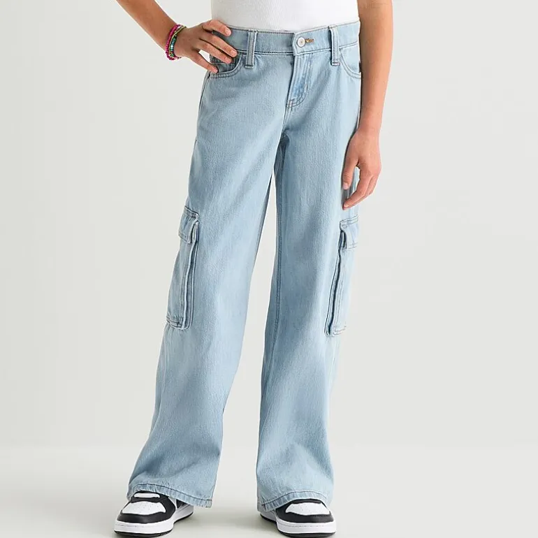 Thereabouts Little & Big Kid Girls Adjustable Waist Low Rise Baggy Fit Cargo Jean