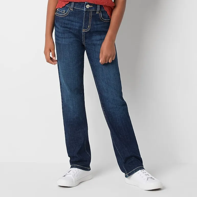 Thereabouts Little & Big Kid Girls Adjustable Waist Stretch Fabric Superflex Mid Rise Straight Leg Jean