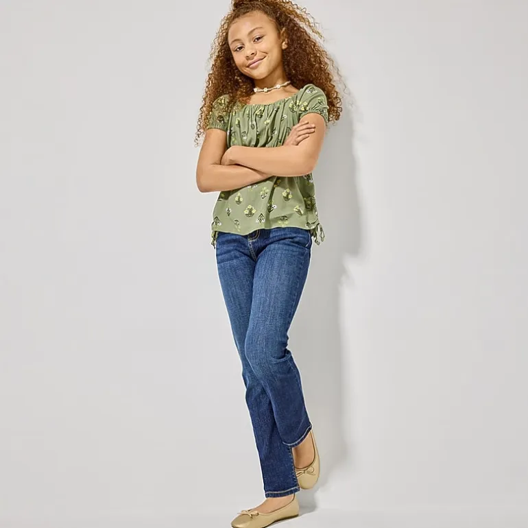 Thereabouts Little & Big Kid Girls Adjustable Waist Stretch Fabric Superflex Mid Rise Straight Leg Jean