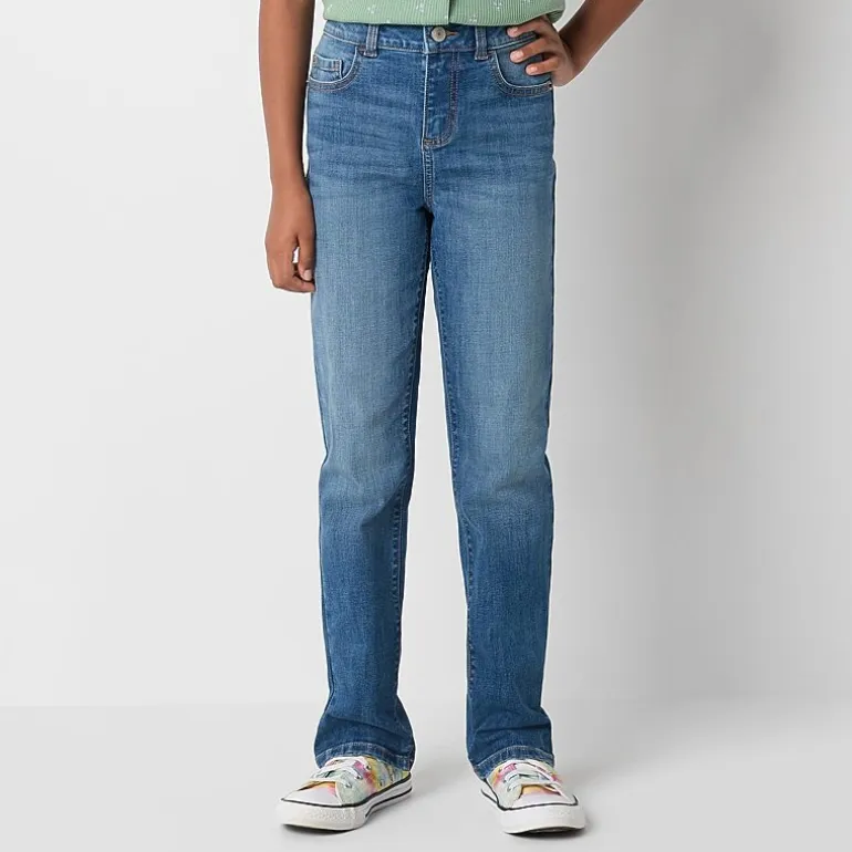 Thereabouts Little & Big Kid Girls Adjustable Waist Stretch Fabric Superflex Mid Rise Straight Leg Jean