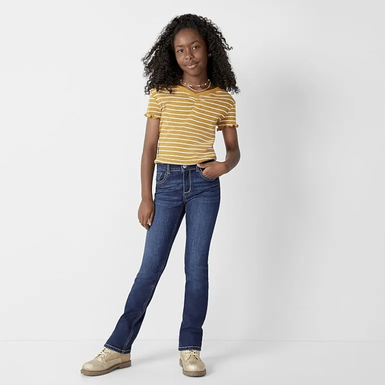 Thereabouts Little & Big Kid Girls Adjustable Waist Stretch Fabric Superflex Mid Rise Regular Fit Bootcut Jean