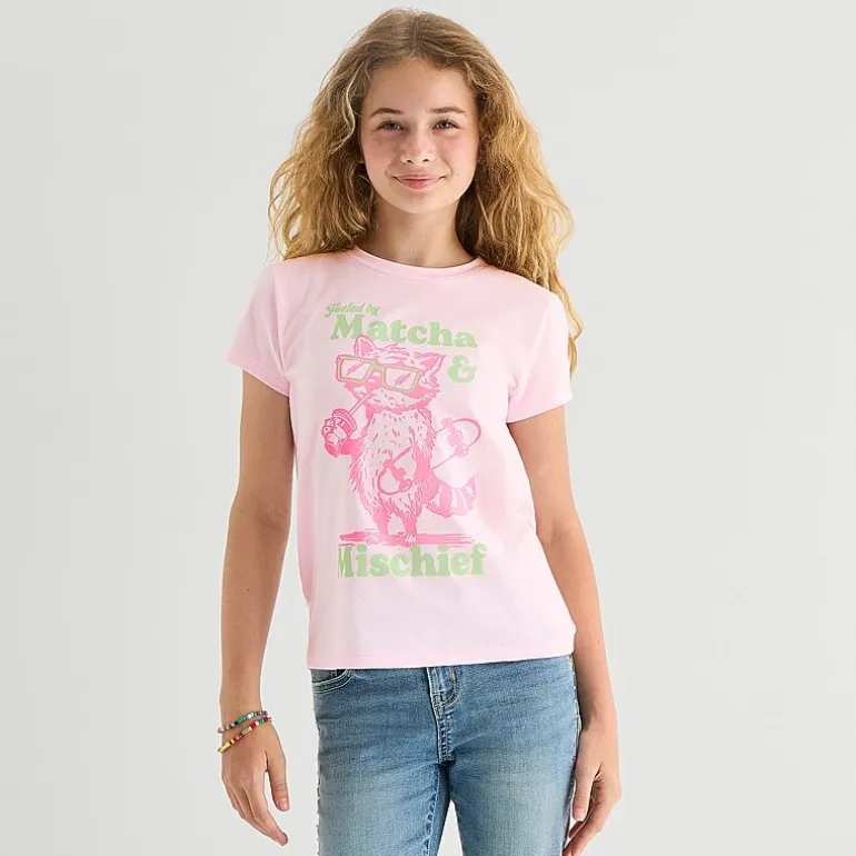 Thereabouts Little & Big Kid Girls Crew Neck Short Sleeve Classic Fit Graphic T-Shirt