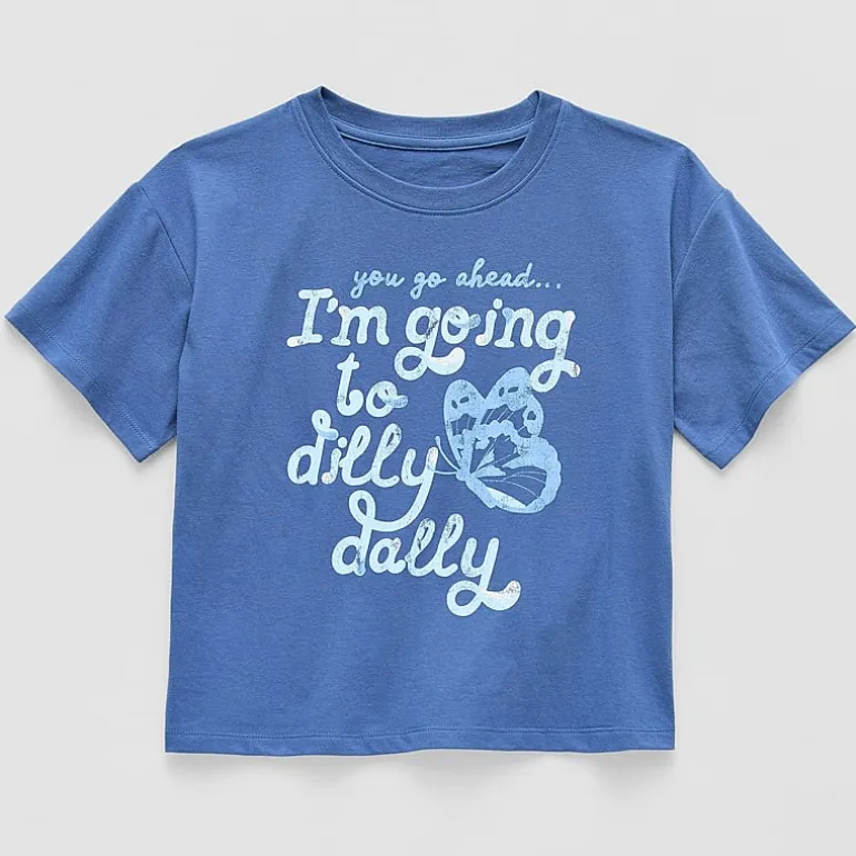 Thereabouts Little & Big Kid Girls Crew Neck Short Sleeve Boxy Fit Graphic T-Shirt