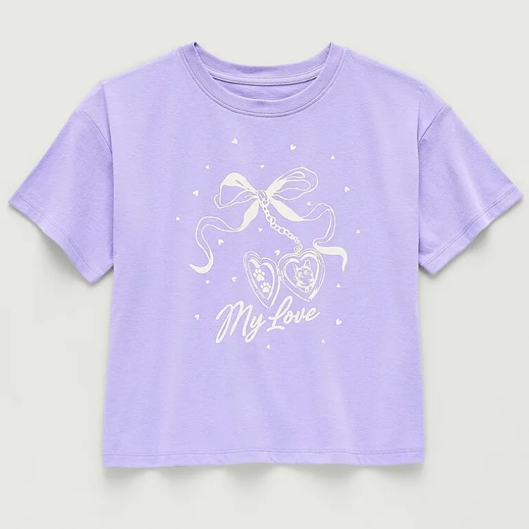 Thereabouts Little & Big Kid Girls Crew Neck Short Sleeve Boxy Fit Graphic T-Shirt