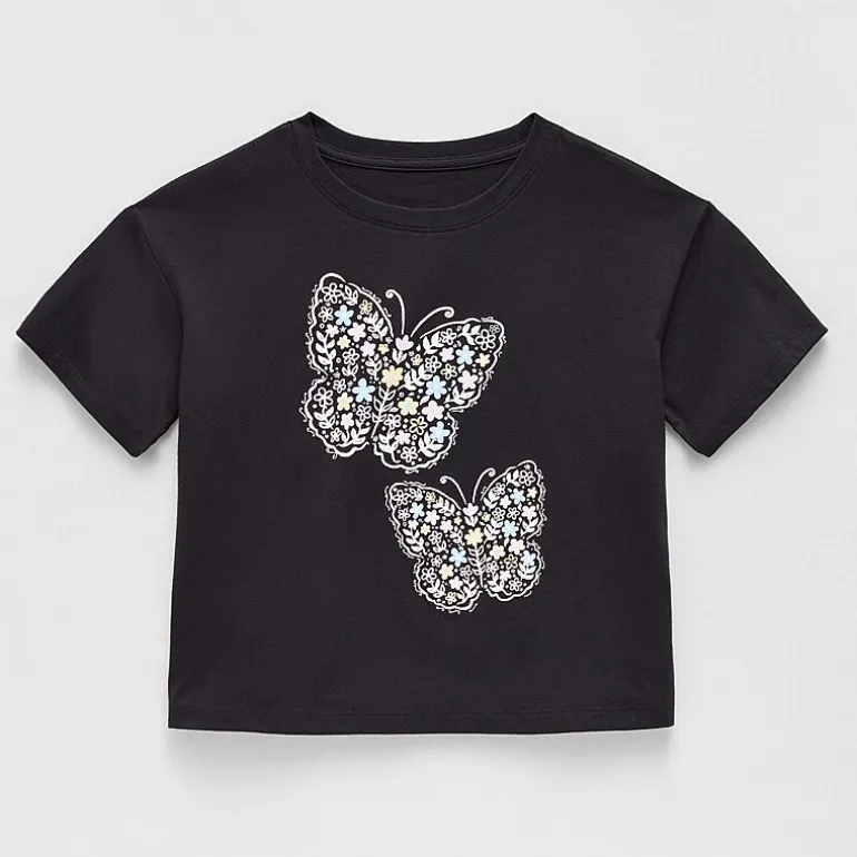 Thereabouts Little & Big Kid Girls Crew Neck Short Sleeve Boxy Fit Graphic T-Shirt