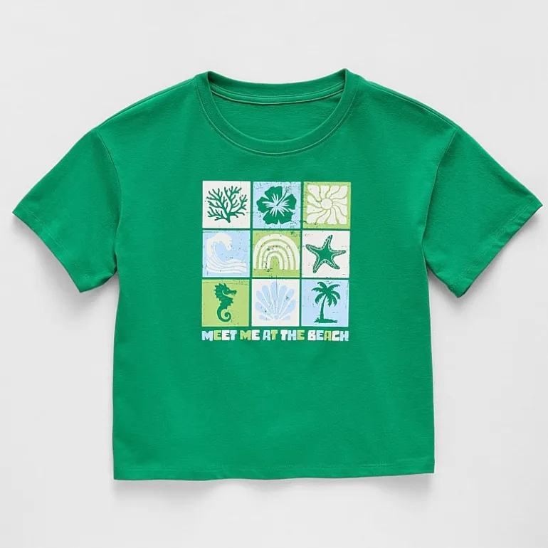 Thereabouts Little & Big Kid Girls Crew Neck Short Sleeve Boxy Fit Graphic T-Shirt