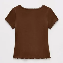Thereabouts Little & Big Kid Girls V Neck Short Sleeve Lace Trim T-Shirt