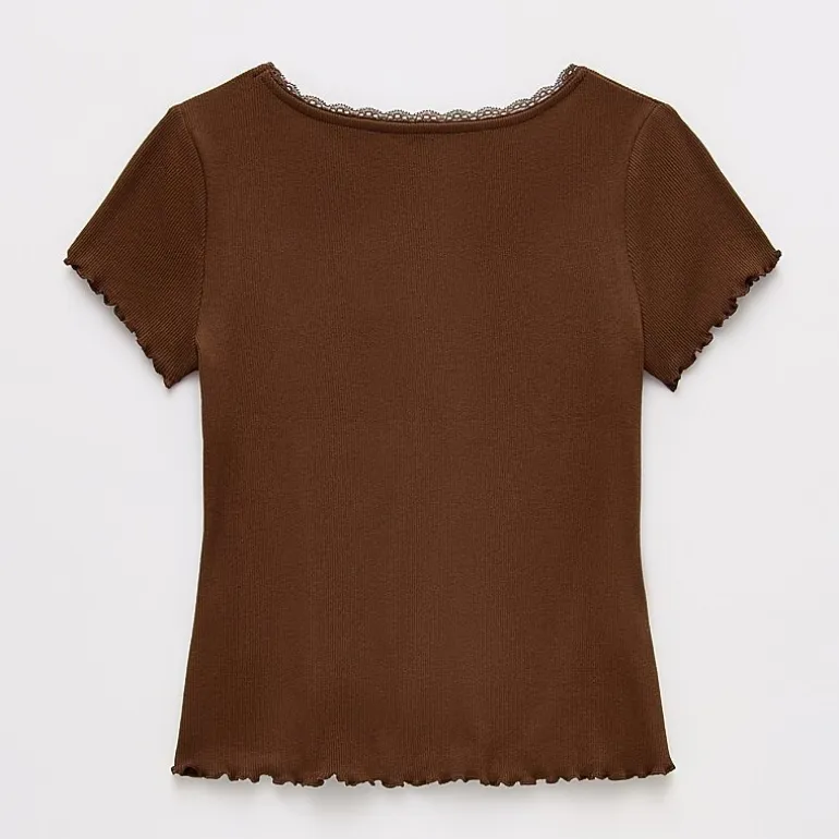 Thereabouts Little & Big Kid Girls V Neck Short Sleeve Lace Trim T-Shirt
