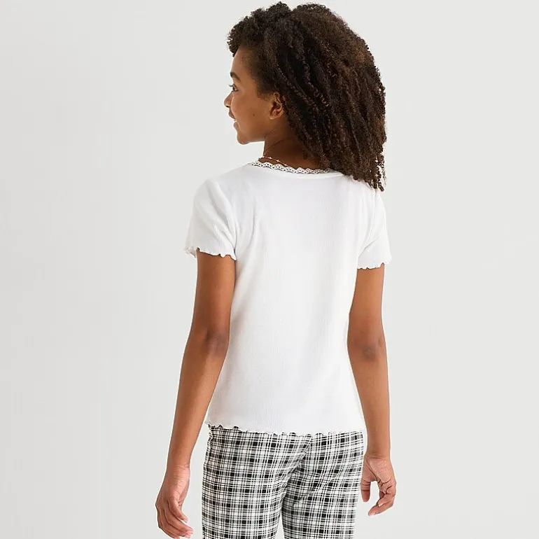 Thereabouts Little & Big Kid Girls V Neck Short Sleeve Lace Trim T-Shirt
