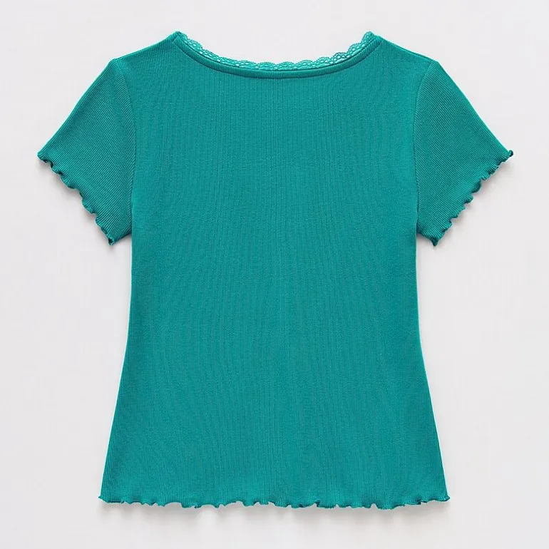 Thereabouts Little & Big Kid Girls V Neck Short Sleeve Lace Trim T-Shirt