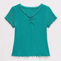 Thereabouts Little & Big Kid Girls V Neck Short Sleeve Lace Trim T-Shirt