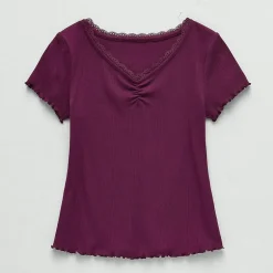 Thereabouts Little & Big Kid Girls V Neck Short Sleeve Lace Trim T-Shirt