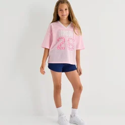 Thereabouts Little & Big Kid Girls V Neck Short Sleeve Oversized Graphic T-Shirt