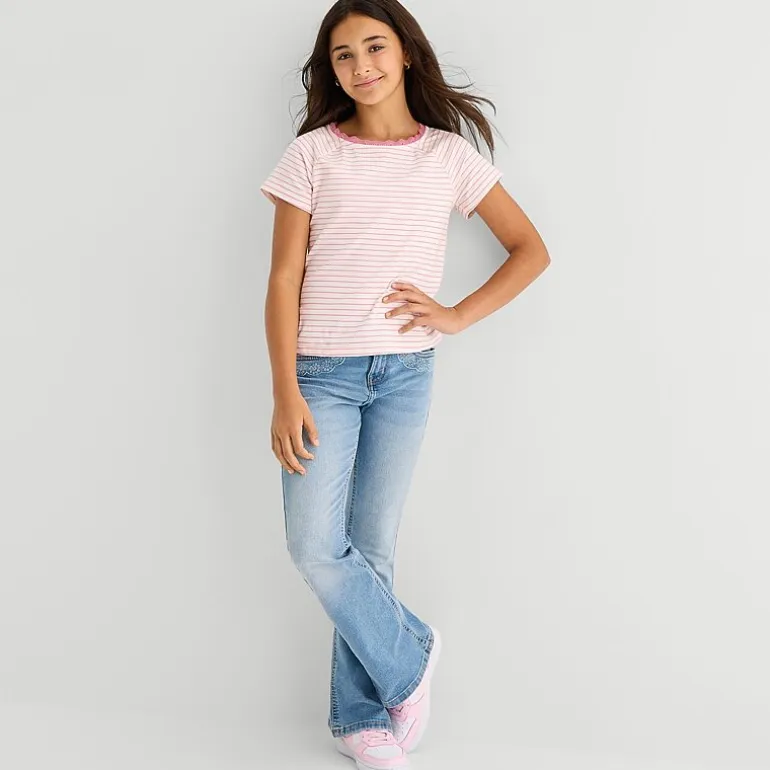 Thereabouts Little & Big Kid Girls Boat Neck Short Sleeve Lace Trim T-Shirt