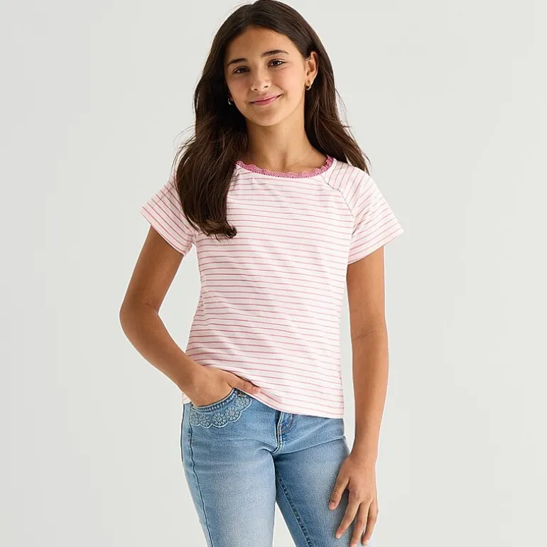 Thereabouts Little & Big Kid Girls Boat Neck Short Sleeve Lace Trim T-Shirt