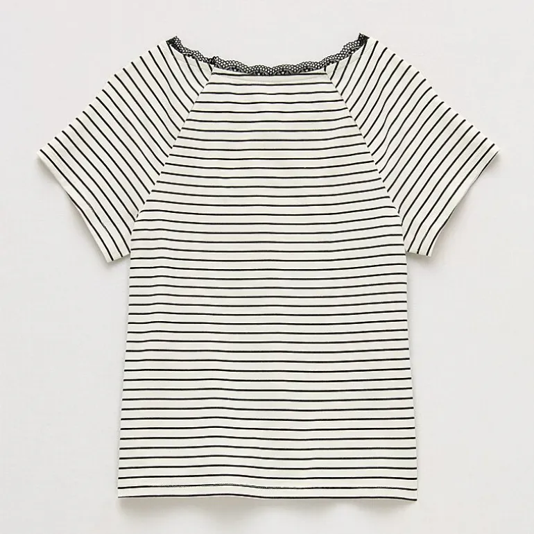 Thereabouts Little & Big Kid Girls Boat Neck Short Sleeve Lace Trim T-Shirt