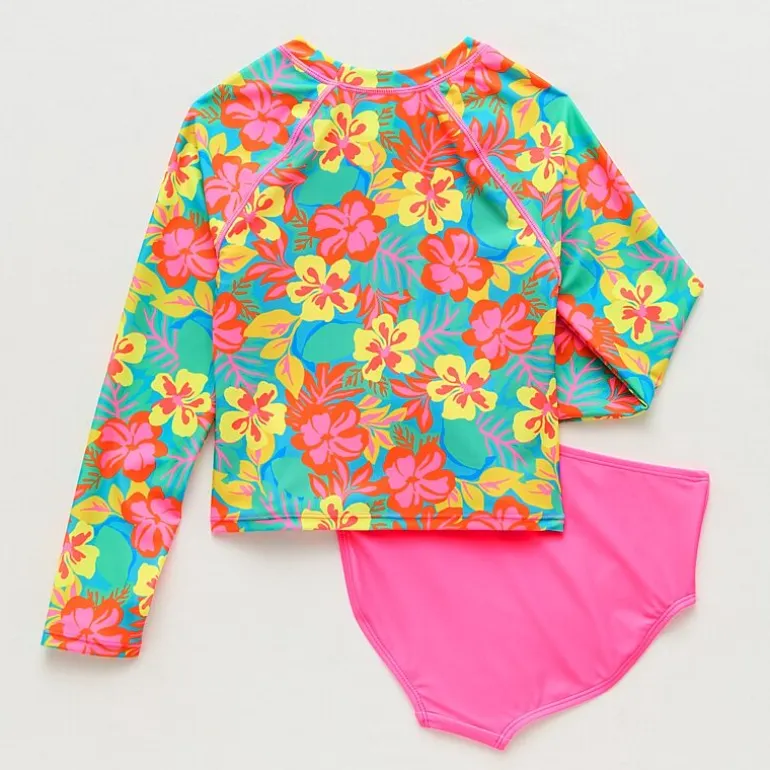 Thereabouts Little & Big Kid Girls UV Protection Floral 2-pc. Rash Guard Set