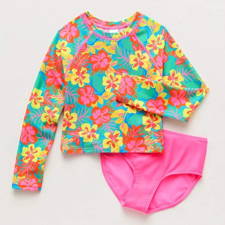 Thereabouts Little & Big Kid Girls UV Protection Floral 2-pc. Rash Guard Set