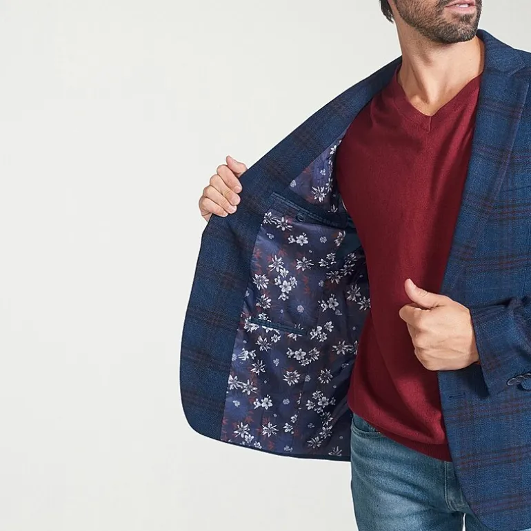 The Savile Row Co Mens Plaid Modern Fit Sport Coat