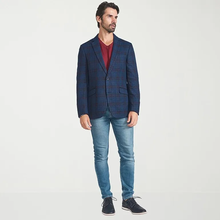 The Savile Row Co Mens Plaid Modern Fit Sport Coat