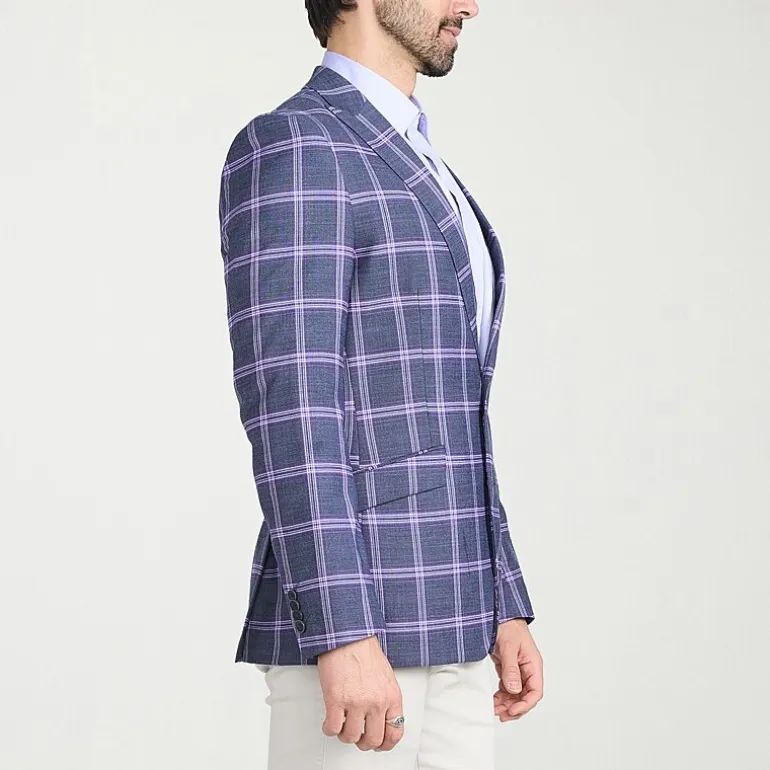 The Savile Row Co Mens Plaid Modern Fit Sport Coat