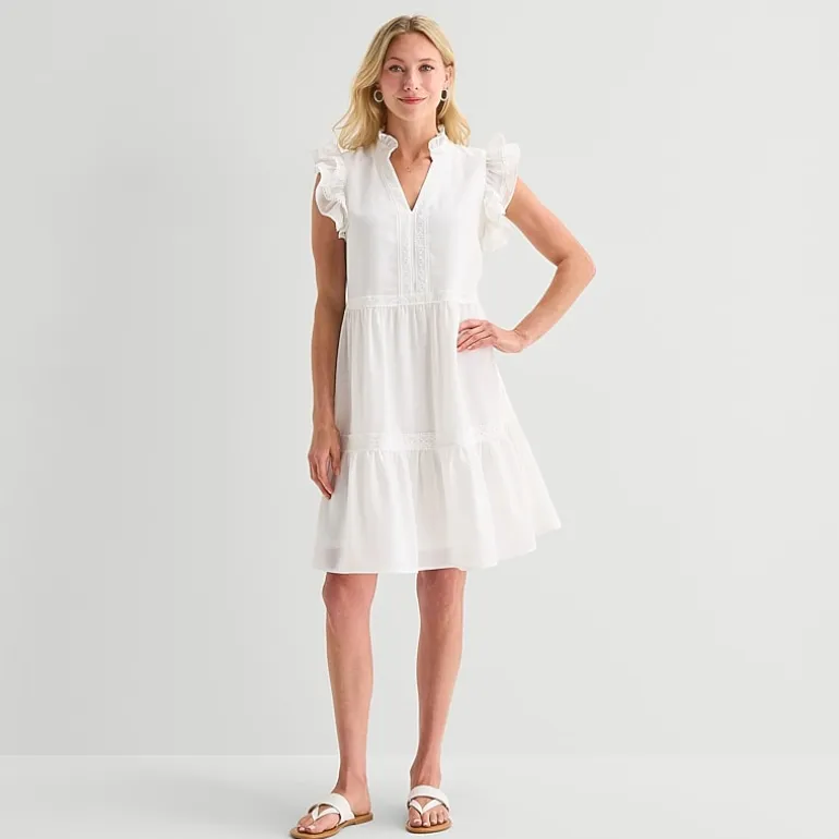 5th + Madison Edit Womens Petite V Neck Sleeveless Shift Dress