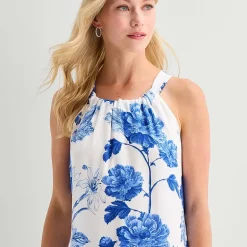 5th + Madison Edit Womens Petite Midi Round Neck Sleeveless Floral Fit + Flare Dress