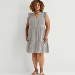 5th + Madison Edit Womens Plus Sleeveless Striped Shirt Dress