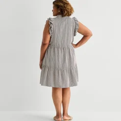 5th + Madison Edit Womens Plus Sleeveless Striped Shirt Dress